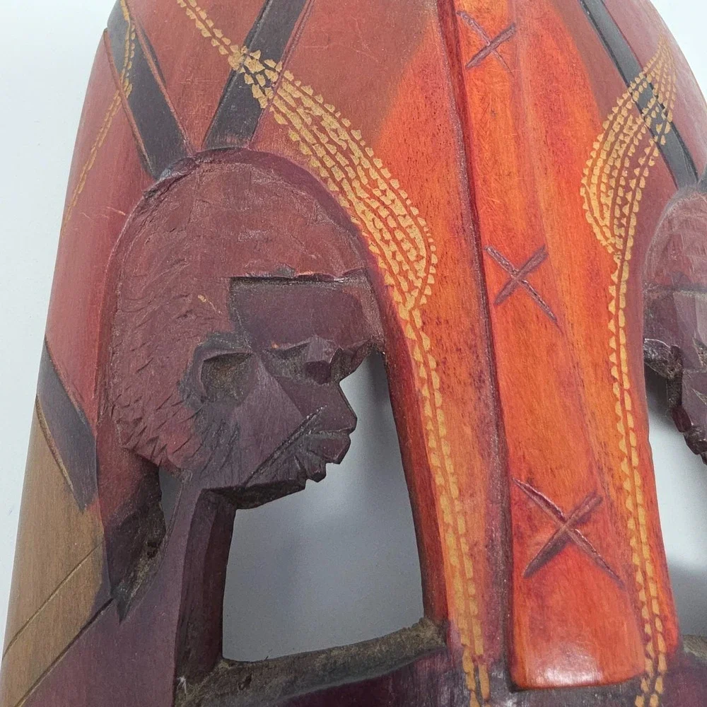 Hand Carved African Tribal Mask Made in Kenya Wood Wall Art Vintage